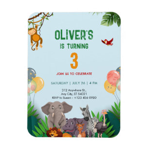 Ímã Convite de Aniversário de 3 anos Animais Terra da