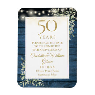 Ímã Convite de Aniversário de 50 Anos em Madeira Azul