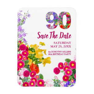 Ímã Convite de Aniversário de 90 Anos Floral Moderno