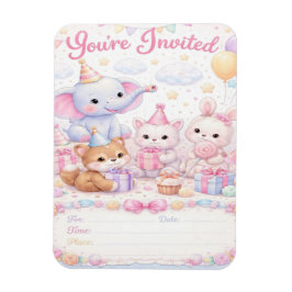 Ímã Convite de Aniversário de Animais Bebês Pastel — V