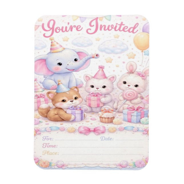 Ímã Convite de Aniversário de Animais Bebês Pastel — V (Vertical)