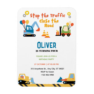 Ímã Convite de aniversário de Construção de Caminhão d