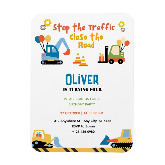 Ímã Convite de aniversário de Construção de Caminhão d (Vertical)