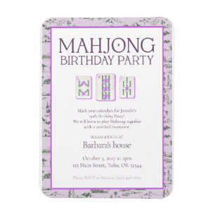 Ímã Convite de Aniversário de Mahjong, toile roxo