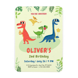 Ímã Convite de Aniversário de Meninos Dinossauro T-rex