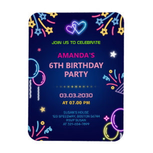 Ímã Convite de aniversário Futurístico Neon Glow