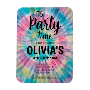 Ímã Convite de Aniversário Tie Dye Arco-íris Tie Dye A