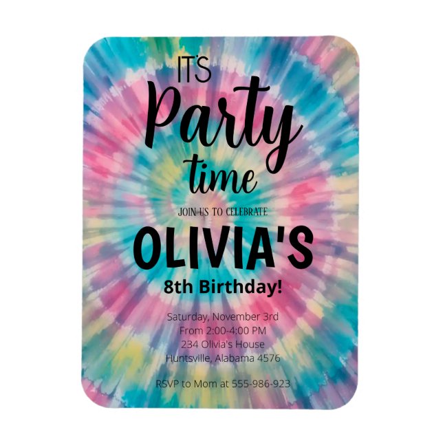 Ímã Convite de Aniversário Tie Dye Arco-íris Tie Dye A (Vertical)