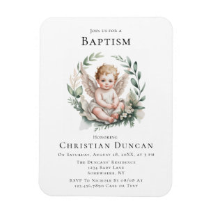 Ímã Convite de Batismo com Asas de Anjo em Aquarela
