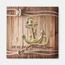 Imã convite de casamento âncora de madeira na praia sa