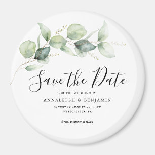 Imã Convite de Casamento com Eucalipto em Aquarela