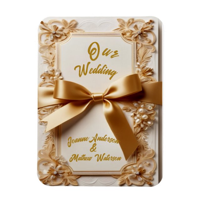 Ímã "Convite de Casamento com Floral Embutido e Laço d (Vertical)