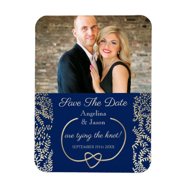 Ímã Convite de casamento com foto azul marinho para sa (Vertical)