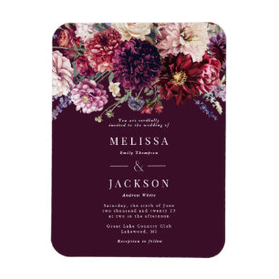 Ímã Convite de Casamento Dahlia Flor de Outono Borgonh