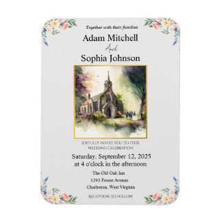 Ímã Convite de casamento de Aquarela da Igreja Tradici