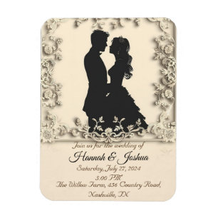 Ímã Convite de casamento de casal com contorno preto