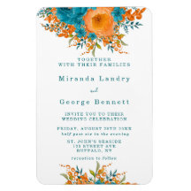 Convite de casamento de Florais Pintados com Teal 