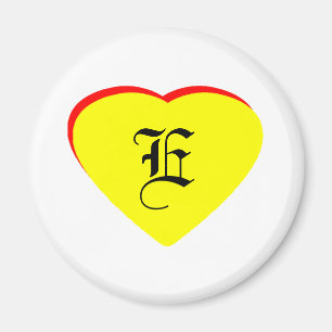 Imã Convite de Casamento "E" Coração Amarelo Vermelho