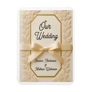 Ímã Convite de Casamento Elegante Creme e Dourado