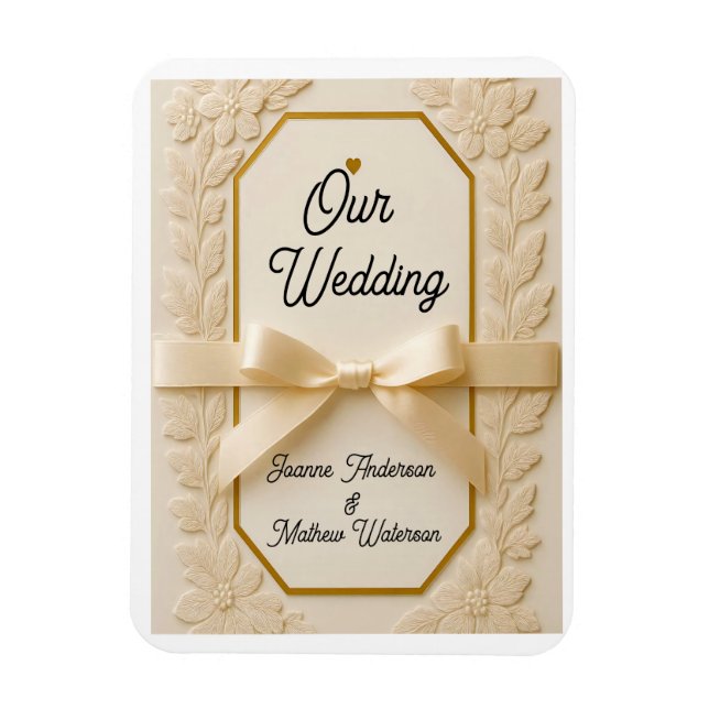 Ímã Convite de Casamento Elegante Creme e Dourado (Vertical)