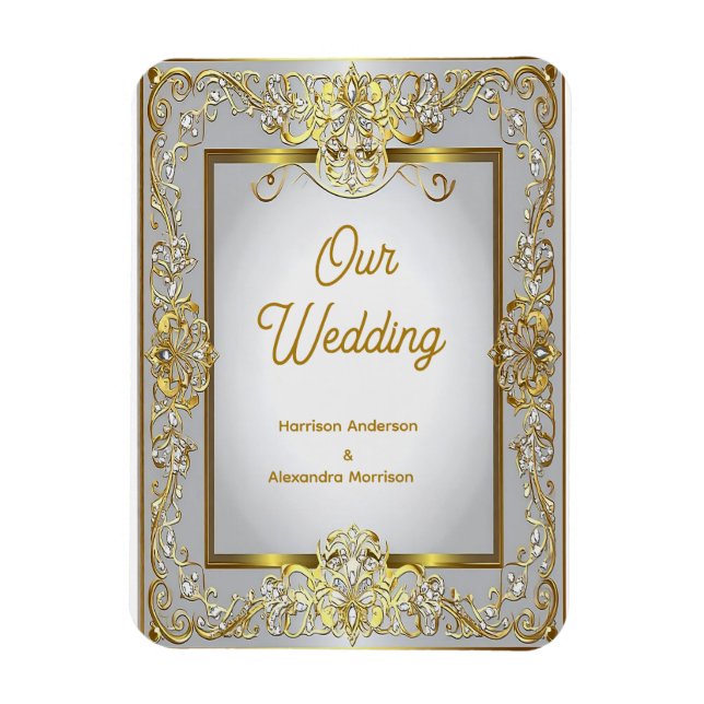 Ímã Convite de Casamento em Ouro e Prata Elegante – Or (Vertical)
