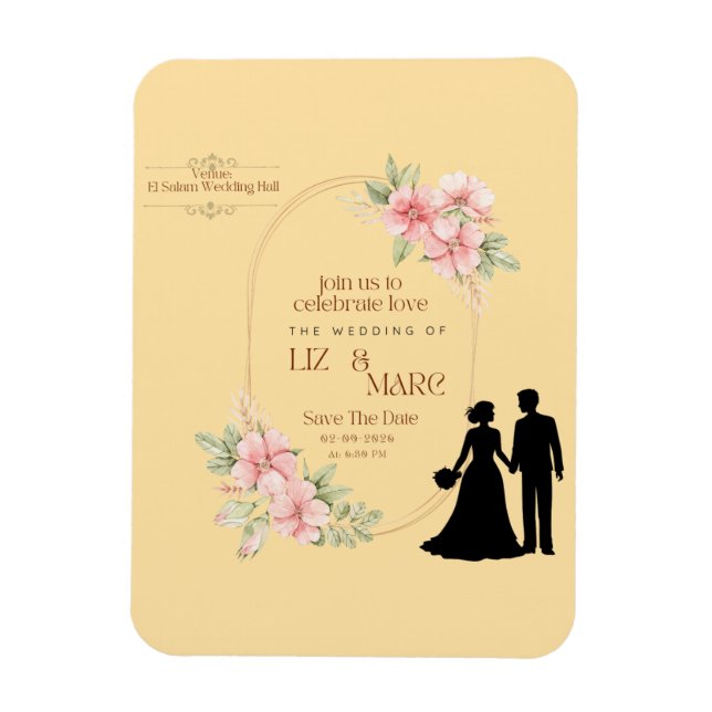 Ímã Convite De Casamento Floral Elegante (Vertical)