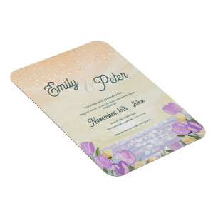 Ímã Convite de Casamento Floral em Aquarela Costeira