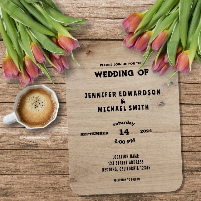 Ímã Convite de casamento rústico em madeira de celeiro (Rustic barn wood typography rural country wedding invitation magnet.)