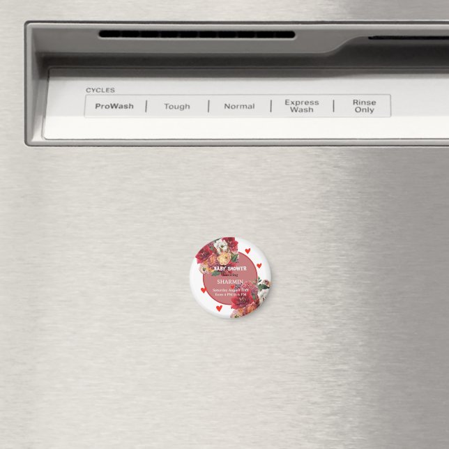 Imã Convite de Chá de Bebê Flor e Coração (In Situ (Dishwasher))