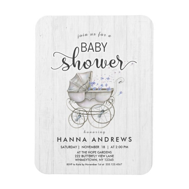 Ímã Convite de Chuvada de Bebê Menino Madeira Branca e (Vertical)