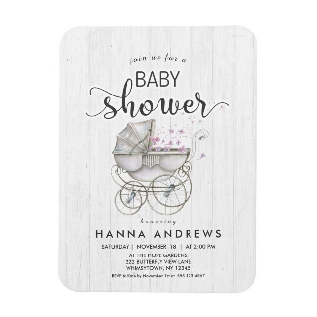 Ímã Convite de Chuveiro de Bebê Menina Madeira Branca  (Vertical)