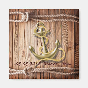 Imã convite de data de casamento âncora madeira praia 