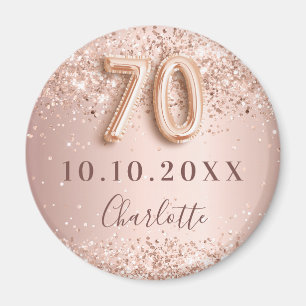 Imã convite de data para 70º aniversário em rosa doura