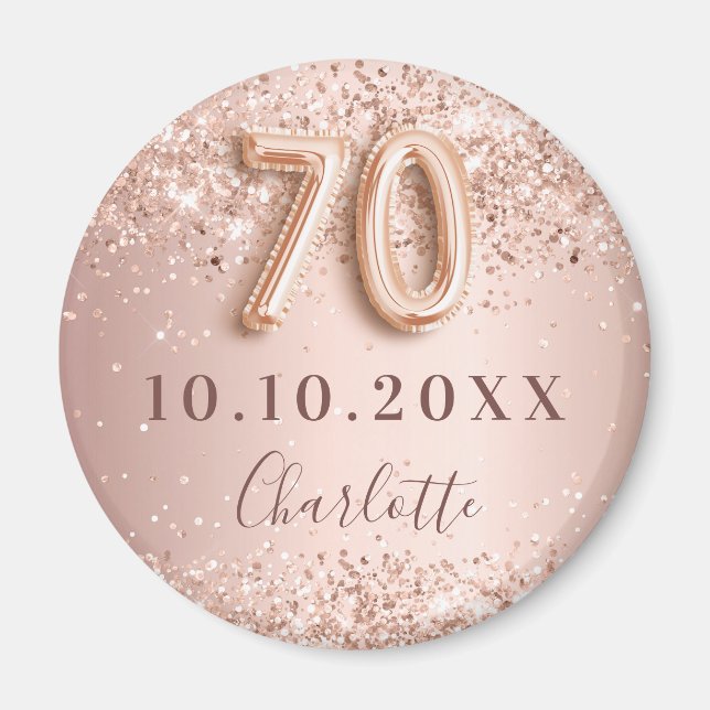 Imã convite de data para 70º aniversário em rosa ouro (Frente)