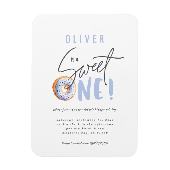 Ímã convite de festas rosquinha doce de um primeiro an (Vertical)