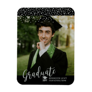 Ímã Convite de Formatura com Foto e Confetes Prata
