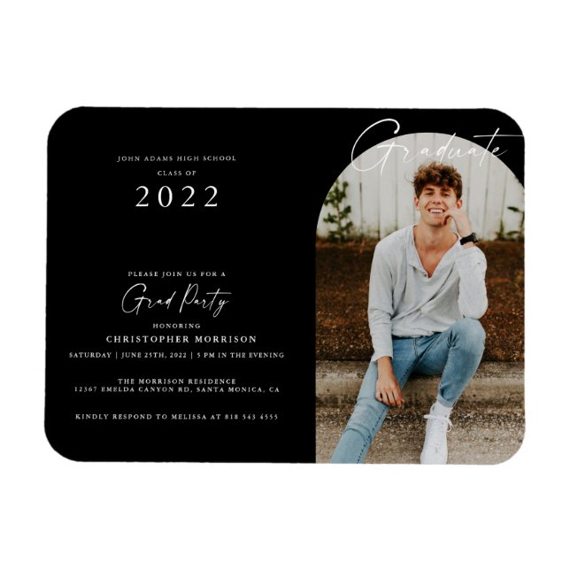 Ímã Convite de Formatura Minimalista Preto/Branco (Horizontal)