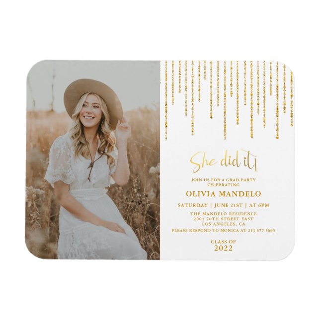 Ímã Convite de Foto para Festa de Formatura com Brilho (Horizontal)