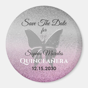 Imã Convite de Glitter Quinceañera para Salvar a Data