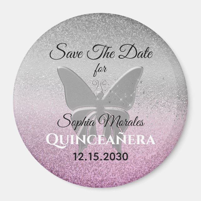 Imã Convite de Glitter Quinceañera para Salvar a Data (Frente)