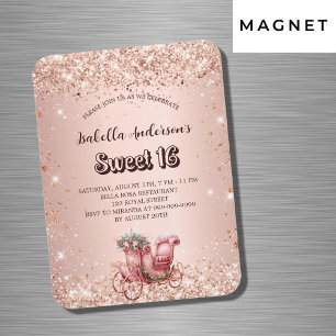 Ímã Convite de luxo carruagem rosa dourado Sweet 16