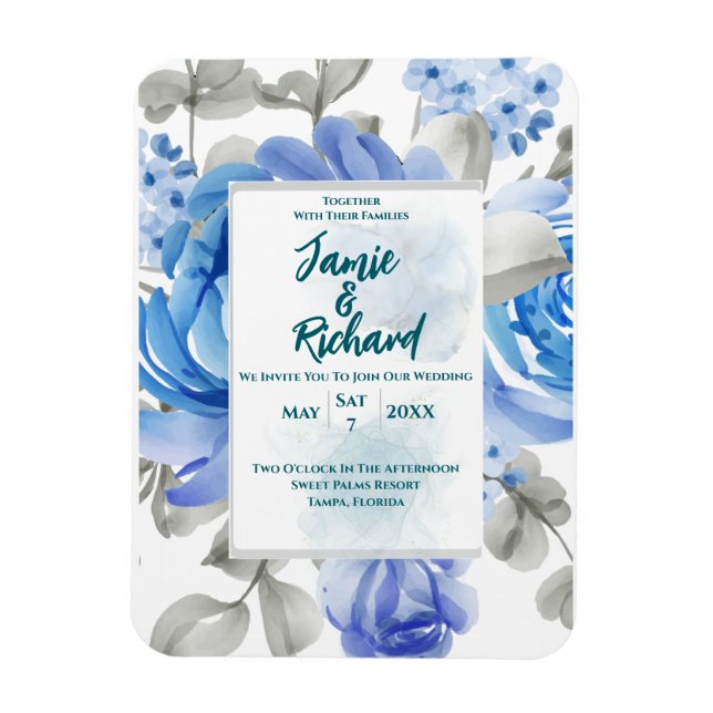 Ímã Convite De Magnet Floral Azul Profundo (Vertical)