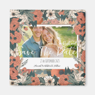 Imã Convite de Noivado Floral Vintage Garden com Foto