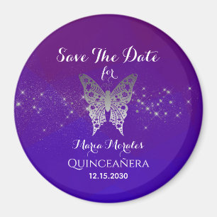 Imã Convite de Purple Quinceanera para Salvar a Data