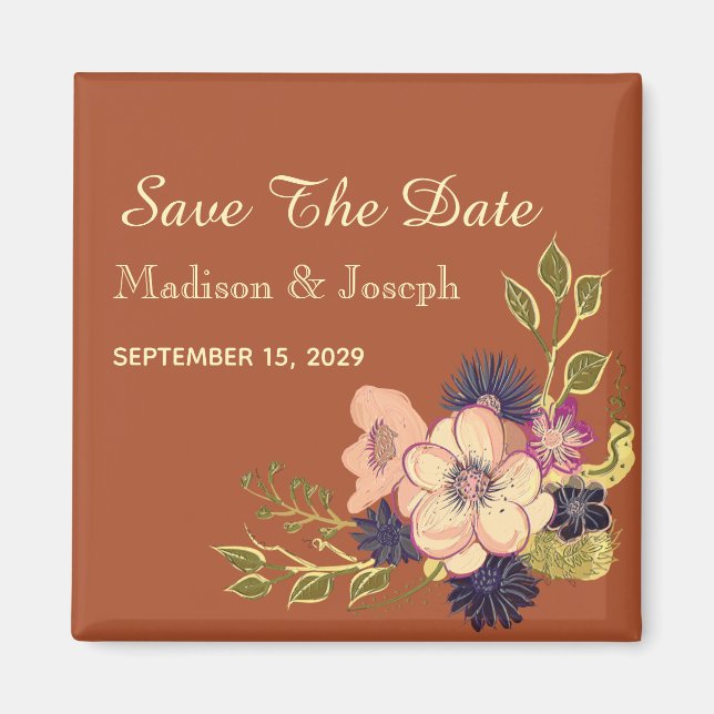 Imã Convite de Save The Date de Casamento Terracota de (Frente)