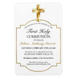 Ímã Convite Elegante Dourado para Primeira Comunhão