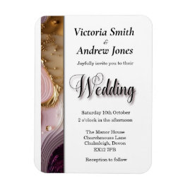 Ímã Convite para Casamento de Nave Rosa, Creme, Dourad