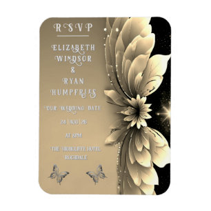 Ímã Convite para Casamento Dourado Floral Metálico Mod