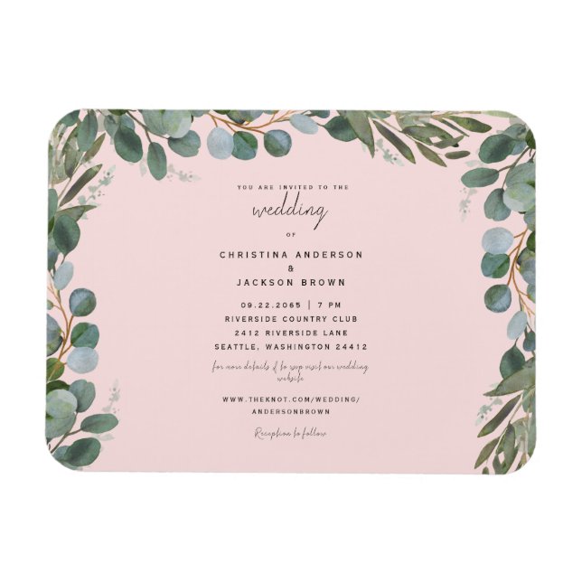 Ímã Convite para Casamento Eucalyptus Greenery Blush (Horizontal)