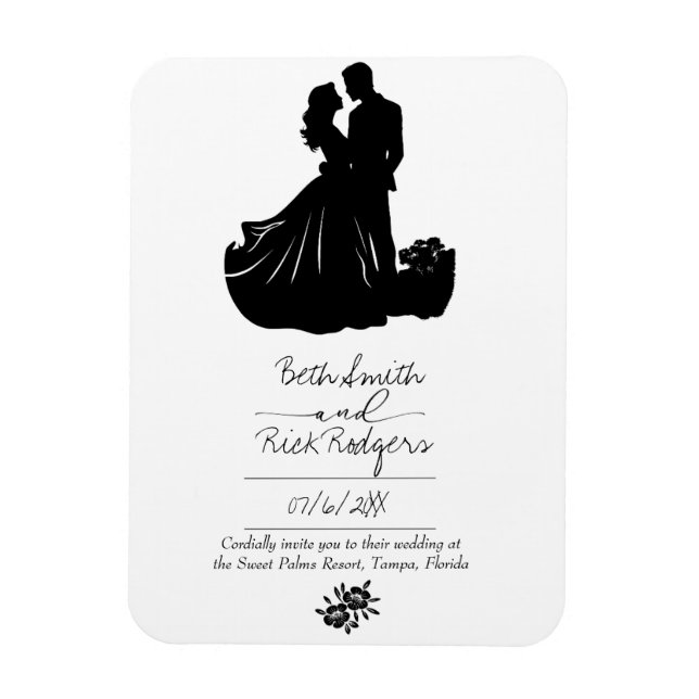 Ímã Convite para Casamento Negro e Branco (Vertical)